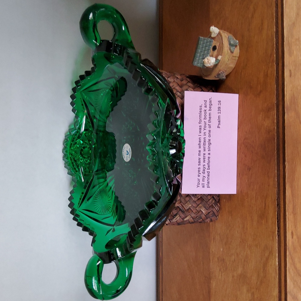 Double Handled Green Viking Glass Dish.